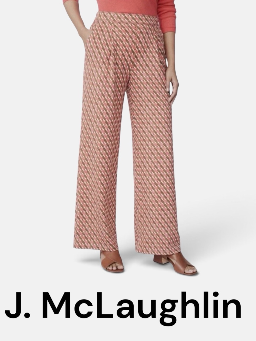 J McLaughlin Wide-Leg Printed Palazzo Pants in Coral Pink